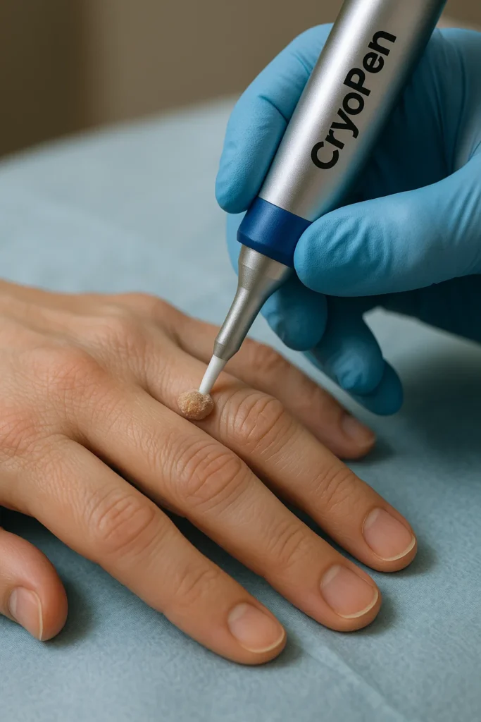 example of cryopen wart removal Ruislip Common treatment on a persons finger