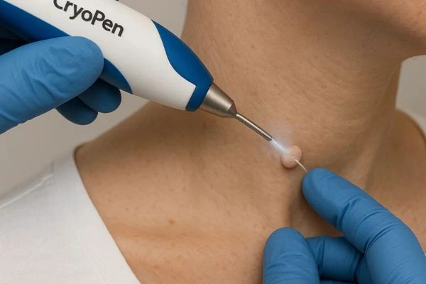 Person receiving Cryotherapy skin tag removal Ruislip Common