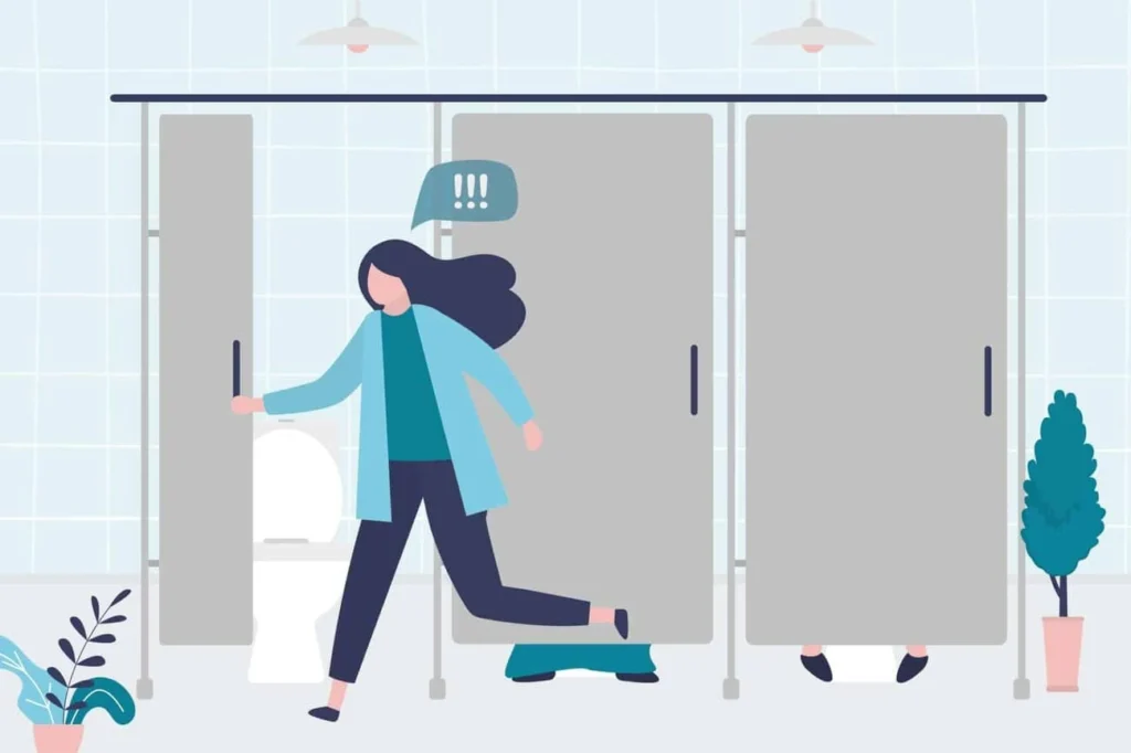 graphic of Urine incontinence Ruislip Common woman running to the toilet.